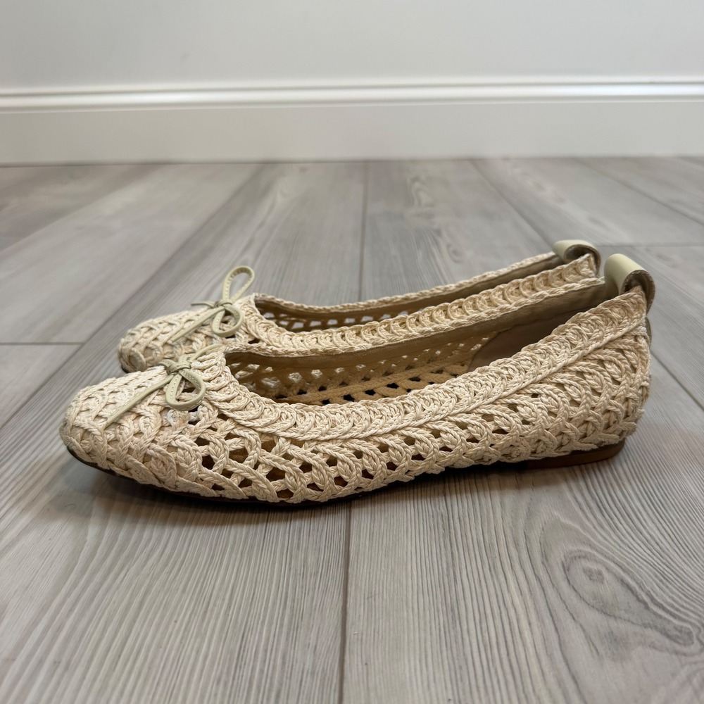 Kelsi Dagger Brooklyn Frankie Crochet Ballet Flat Cream Ivory Bow Shoes 9